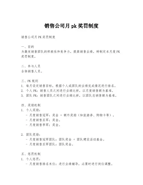 销售公司月pk奖罚制度