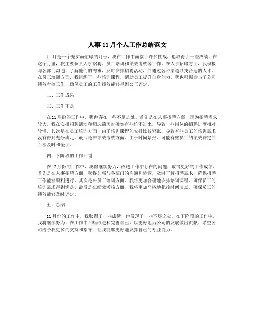 人事11月个人工作总结范文