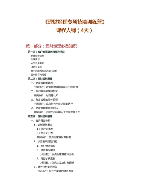 《理财经理专项技能训练营》培训大纲