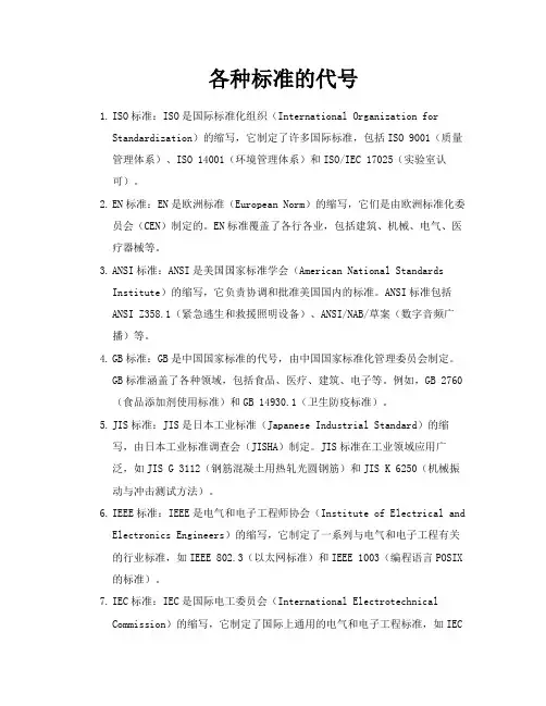 各种标准的代号