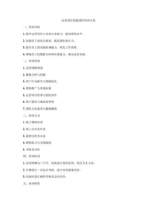 运营岗位技能进阶培训计划