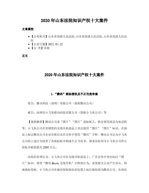 2020年山东法院知识产权十大案件