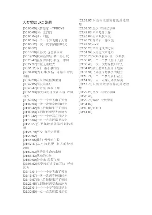 大梦想家 歌词