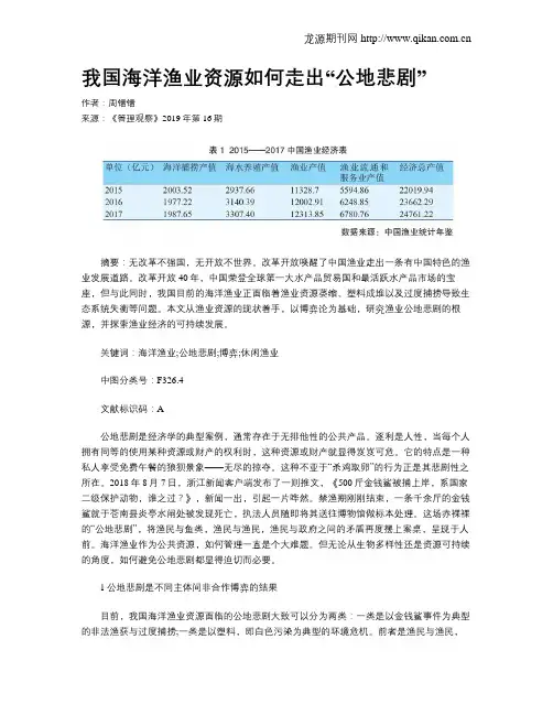我国海洋渔业资源如何走出“公地悲剧”