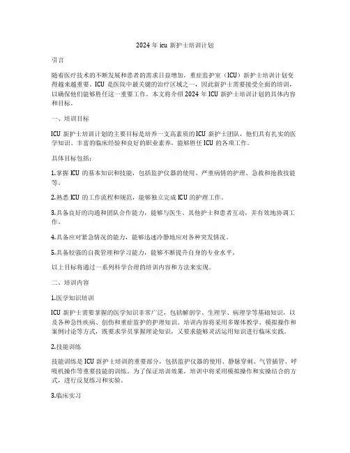 2024年icu新护士培训计划