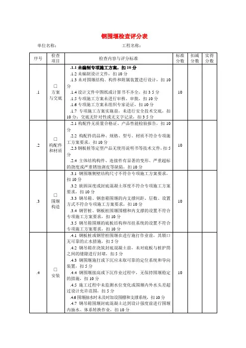 钢围堰检查评分表-钢围堰检查表