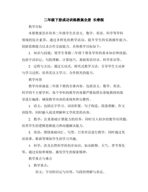 二年级下册成功训练教案-全册长春版