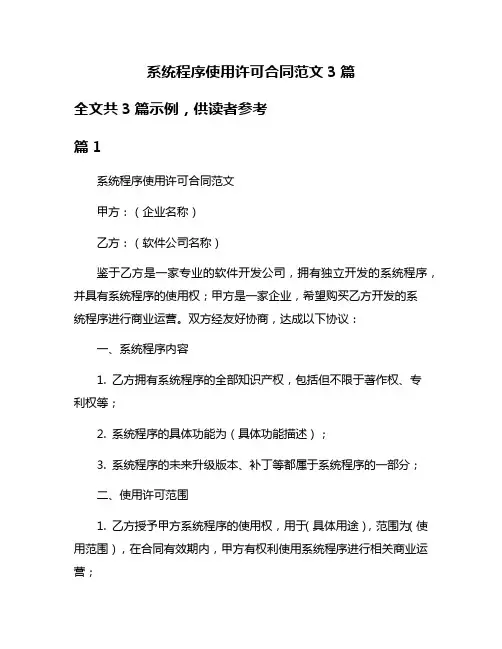 系统程序使用许可合同范文3篇