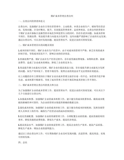 煤矿成本管理自查自纠