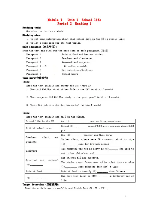 湖南省隆回县第二中学高中英语 Module 1 Unit1 School Life Period2导学案 牛津译林版必修1