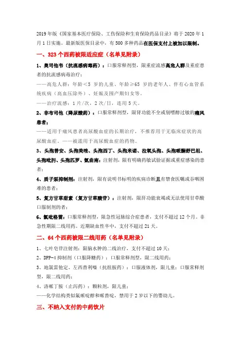 基本医疗保险2020年1月1日起药品目录限制用药