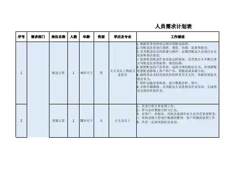 人员需求计划表 4