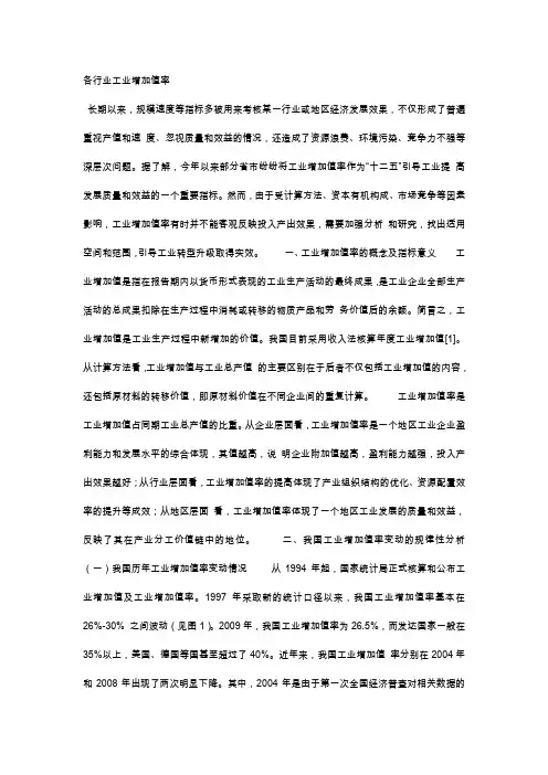 各行业工业增加值率