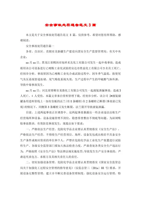 安全事故处罚通告范文3篇