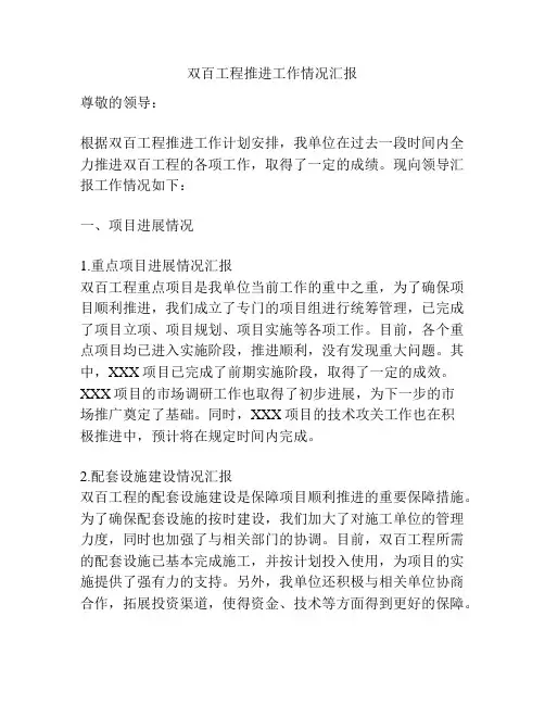 双百工程推进工作情况汇报