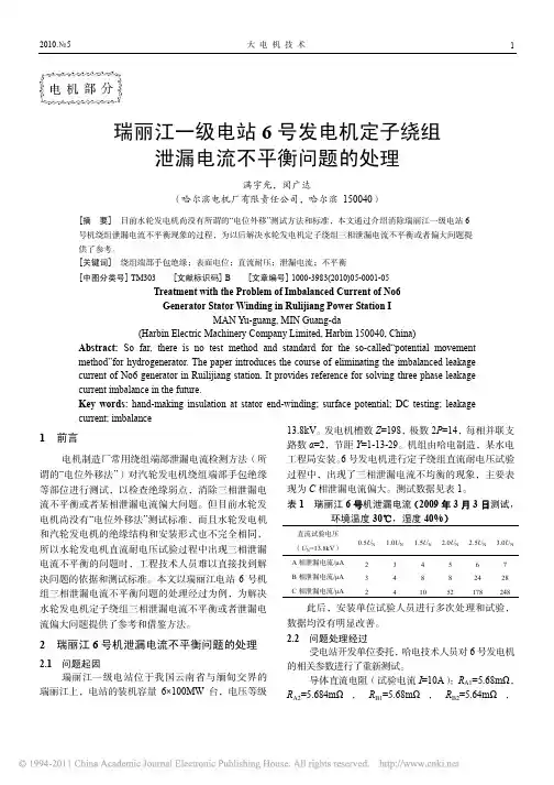 瑞丽江一级电站6号发电机定子绕组泄漏电流不平衡问题的处理