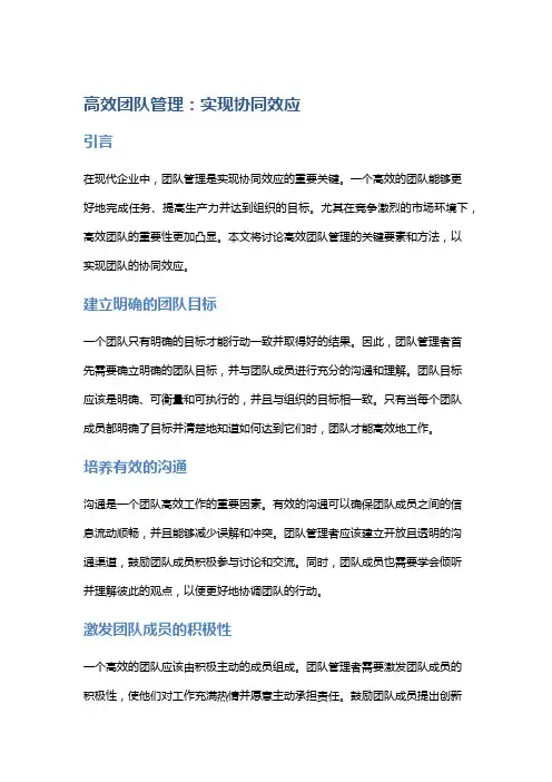 高效团队管理：实现协同效应