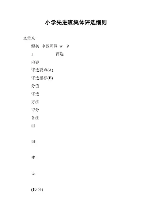 小学先进班集体评选细则