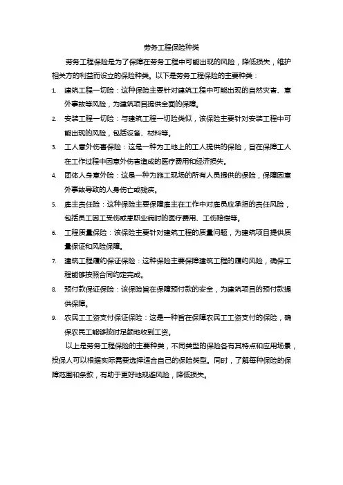 劳务工程保险种类