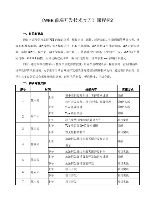《Web前端开发技术实习》课程标准