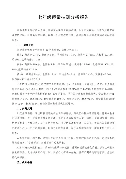中学七年级质量抽测分析报告