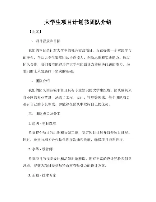 大学生项目计划书团队介绍