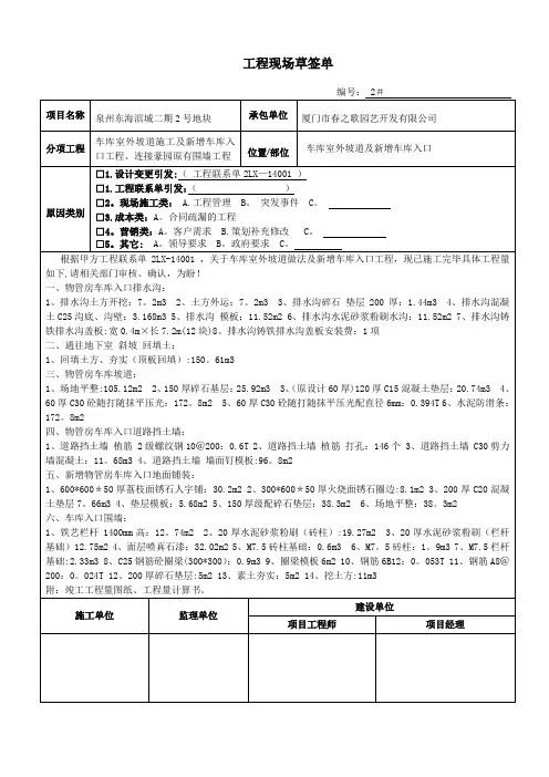 工程现场草签单【范本模板】