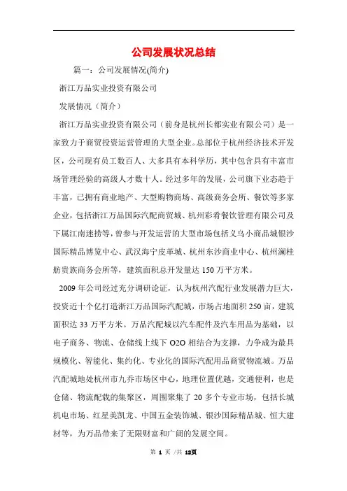 2021年公司发展状况总结范文