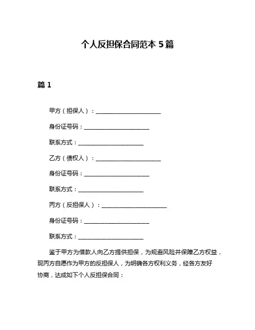 个人反担保合同范本5篇