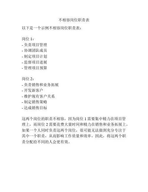 不相容岗位职责表