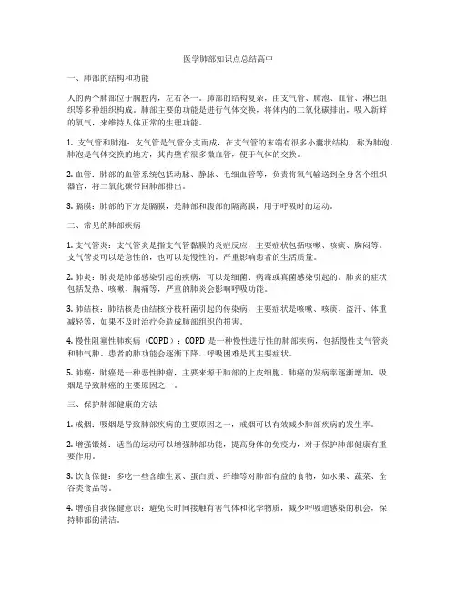 医学肺部知识点总结高中