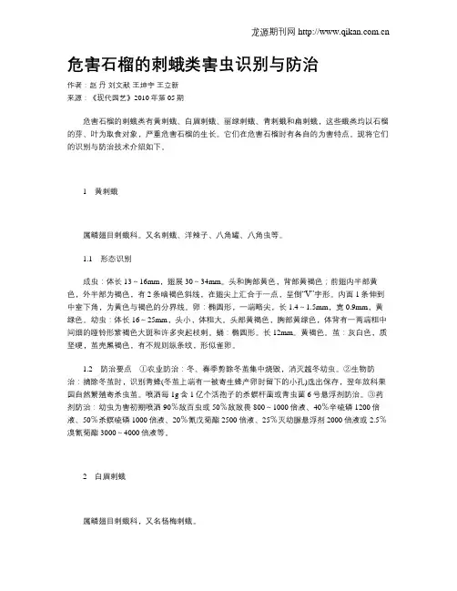 危害石榴的刺蛾类害虫识别与防治