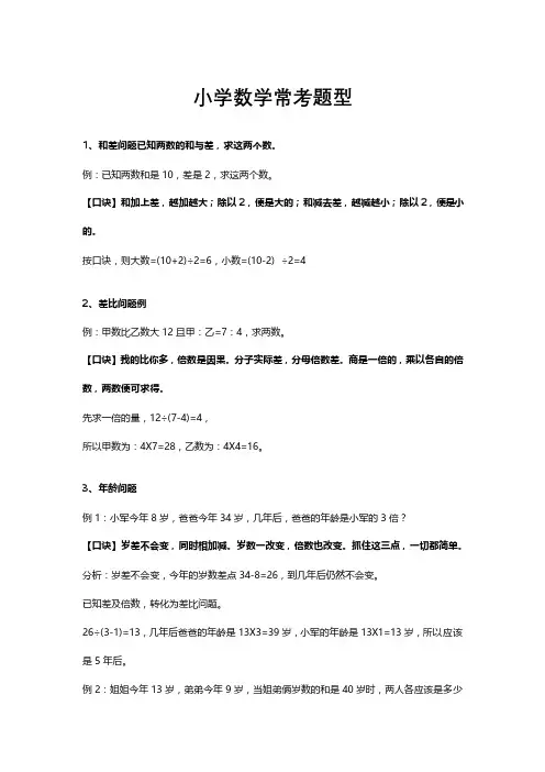小升初数学常考题型