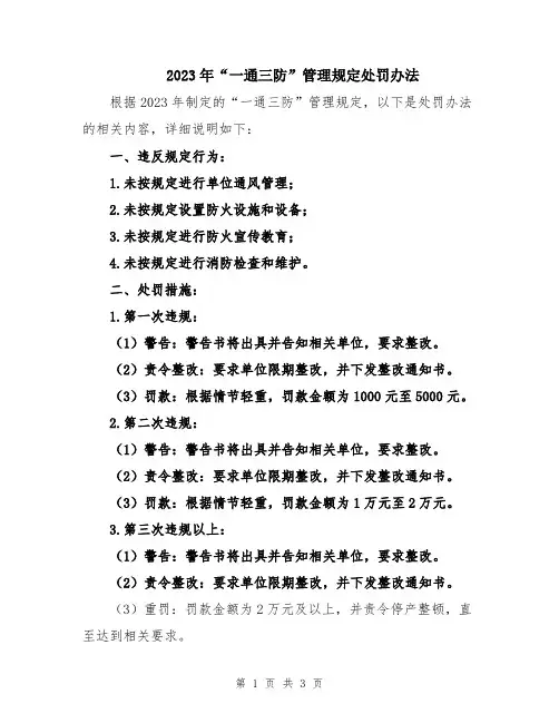 2023年“一通三防”管理规定处罚办法