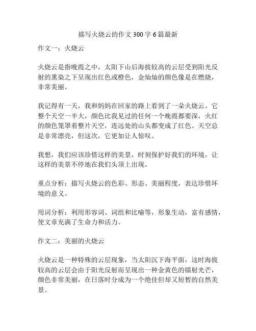 描写火烧云的作文300字6篇最新