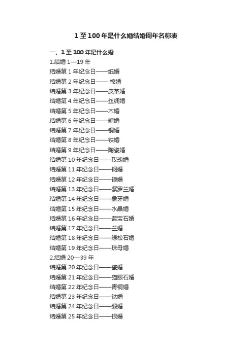 1至100年是什么婚结婚周年名称表