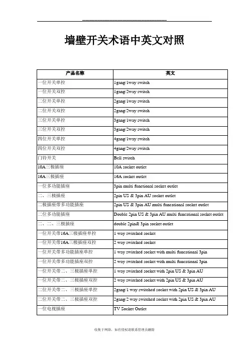 最新墙壁开关术语中英文对照