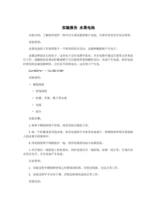 实验报告 水果电池