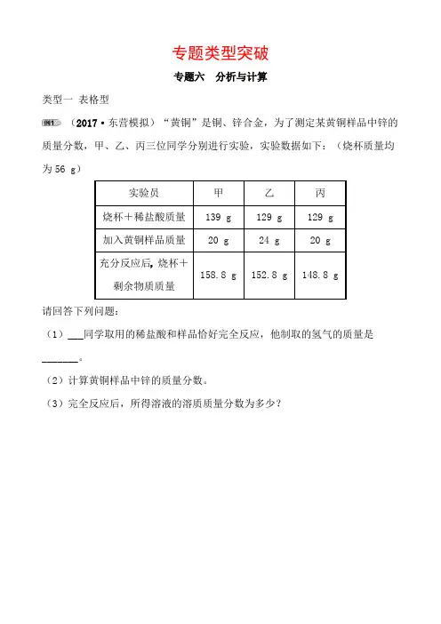 2019山东东营初中化学06 专题六