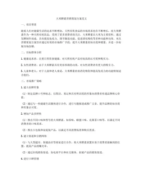 大米酵素营销策划方案范文