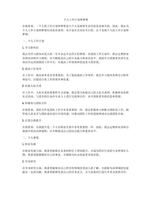 个人工作计划和梦想
