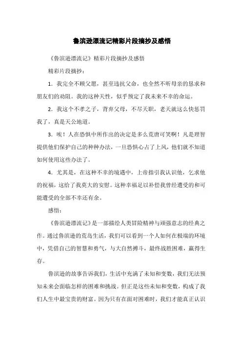 鲁滨逊漂流记精彩片段摘抄及感悟