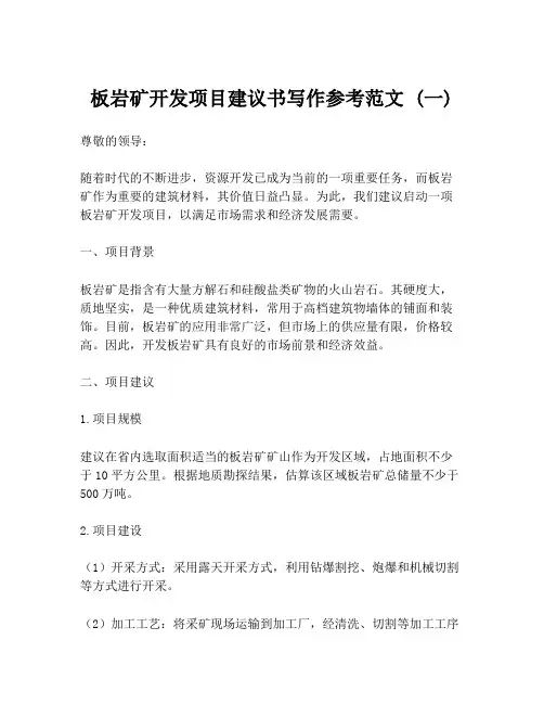 板岩矿开发项目建议书写作参考范文 (一)