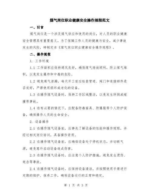 煤气岗位职业健康安全操作规程范文