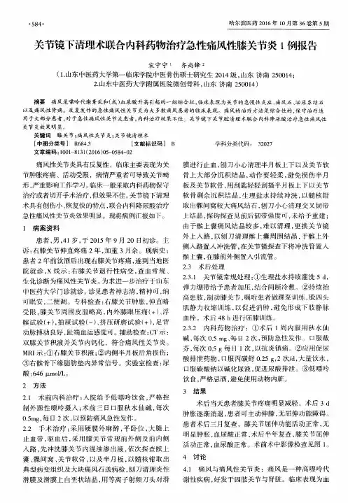 关节镜下清理术联合内科药物治疗急性痛风性膝关节炎1例报告
