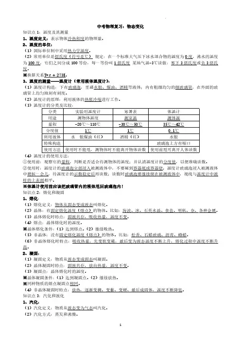 中考物理复习：物态变化