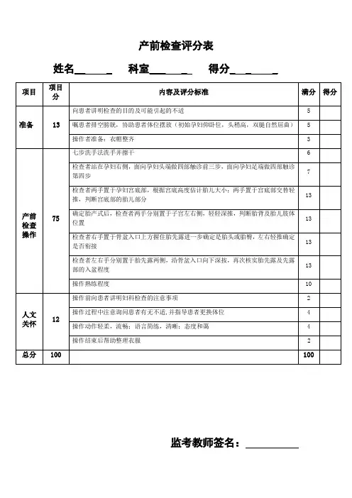 产前检查评分表