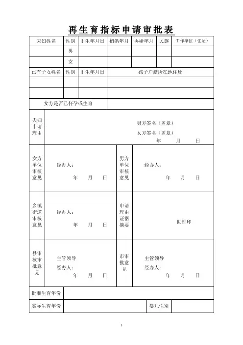 再生育指标申请审批表