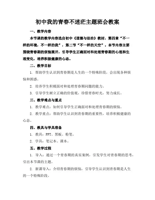 初中我的青春不迷茫主题班会教案