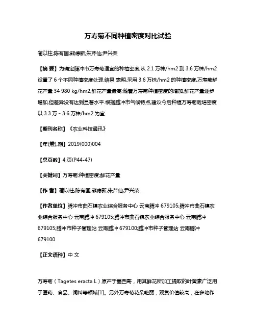 万寿菊不同种植密度对比试验